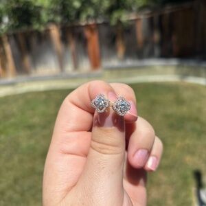 Genuine Moissanite clover earrings, sterling silver, total 1 ct weight